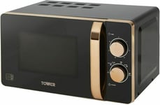 Tower 20L Rose Gold Range Manual Microwave 800W 6 Power Settings Defrost Black