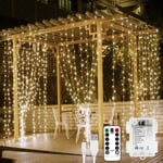 LE Fairy Light Curtain Batteri eller USB-kontakt, 9,8x9,8ft Ljusgardin med Fjärrkontroll, 300 LED Inomhus Utomhus Dekorativ Jul Blinkande