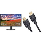 Dell SE2722HX 27 inch Full HD Monitor, 75Hz, VA, 4ms, AMD FreeSync, HDMI, VGA, 3 Year Warranty, Black & Amazon Basics 24-Pack HDMI Cable, 18Gbps High-Speed, 4K@60Hz, 1.8 m, Black