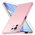 YIIWAY Compatible with Xiaomi Mi 11 Lite 4G / 5G Case + Tempered Glass Screen Protector, Rose Gold Ultra Slim Case Hard Cover Shell Compatible with Xiaomi 11 Lite 5G NE YW42286
