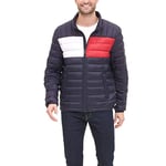Tommy Hilfiger Men's Packable Down Puffer Jacket Down Coat, Tommy Flag Color Block, L