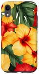 Coque pour iPhone XR Hawaï Tropical Jaune Rouge Hibiscus Plumeria Hula Hawaï