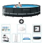 Intex Round Ultra XTR Frame Pool - 488 x 122 cm - Inklusive pump - Stege - Markduk - Lock Underhållspaket - Filtrera bollar - Golvplattor Inklusive T