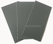 LEGO 3 x GREY Baseplates (Plate Board Base) 16x32 Pin (12.8cm x 25.6cm x 0.3cm)