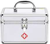 ZCG First Aid Kit Lockable First Aid Box Security Lock Medicine Storage Box with Portable Handle for Car, Home, Travel, Camping, Office or Sports (Color : Silver)