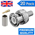 20X BNC 3 IN 1 CRIMP MALE RG59 CONNECTOR ADAPTER PLUG COAXIAL COAX CABLE CCTV UK