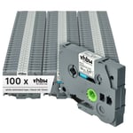 vhbw 100x Rubans compatible avec Brother PT D600VP, E100, E100VP, E110, E105, E100B, E115, E200 imprimante d'étiquettes 12mm Noir sur Blanc
