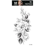 Tillfällig Tatuering 19 x 9cm - Svartvita blommor med blad