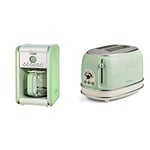 Ariete 1342 Percolateur 12 Tasses, Vert & Ariete Vintage 155 Grille-Pain 2 Tranches, 810 Watts, 6 Niveaux de Grillage, en Acier Inoxydable Peint en Couleur Vert Pastel, Sans Pince