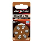 Ansmann Hearing Aid Batteries [Pack of 6] Size 312 Brown Zinc Air Hearing-Aid Suitable for Hearing Aids, Sound Amplifier - 1.45V Mercury