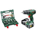 Bosch PSB 1800 LI-2 Cordless Combi Drill with Two 18 V Lithium-Ion Batteries and 91 Piece sccessory Set