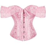ssa Dam Blommig Spets Off Shoulder Korsett Bustier Benad Overbust Korsett Bodyshaper Lingerie Topp Rosa 3X-Large