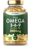 Omega 3 6 9 Capsules High Strength | 3000mg | 120 Softgels | Triple Omega...
