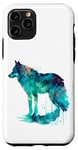 iPhone 11 Pro Wolf Turquoise Blue Watercolor Case