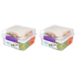 Sistema TO GO Lunch Box Cube Max | 2 L Bento-Box Style Food Container with Dividers & Leak-Proof Yoghurt Pot | BPA Free | Assorted Colours (Pack of 2)