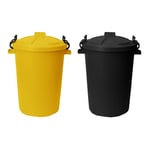 2 x 50L Bin with Clip Lock Lid Kitchen/Garden Waste Storage Dustbin Yellow+Black