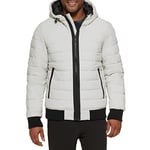 DKNY Men's Quilted Performance Hooded Bomber Jacket Alternative Down Coat, Ice Matte Stretch, XXL