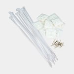 Skyllermarks Kabelhållarsats Skyllermarks, med buntband 3.6 x 200 mm (15-pack), fästplattor 19 (10-pack) + självhäftande tejp skruv (10-pack), vit