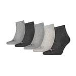 Puma Unisex Quarter Plain Socks (5 Pack), Light Grey/Dark Grey/Black, 6-8 UK