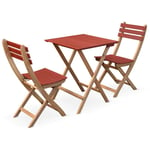 Table de jardin bistrot en bois 60x60cm - Barcelona Bois / Terracotta - pliante bicolore carrée en acacia avec 2 chaises pliables - Terracotta