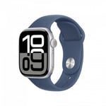 Apple Watch Series 10 (GPS) 42 mm silver aluminiumhölje och jeansblå sportarmband, S/M (MWWA3)