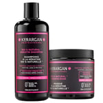 Kerargan - Duo Ultra Réparateur Shampoing & Masque à la Kératine pour Cheveux Abîmés et Stressés - Nourrit, Lisse & Protège - Sans Sulfate, GMO, Silicone - 2x500 ml