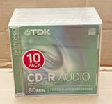 TDK CD-R AUDIO RECORDABLE Blank CD,  pack of 10 CD-RX80JCA10P, sealed
