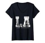 Womens Los Angeles California LA Skyline Pride Black White Vintage V-Neck T-Shirt