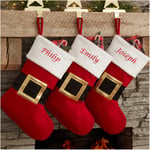 Hoolaroo Personalised Embroidered Christmas Stocking Boot Sock Xmas Deluxe Red Santa Belt Christmas Traditional 40cm