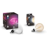 Philips Hue Ellipse White and Colour Ambiance LED Smart Light Bulb [E27 Edison Screw] & White Ambiance Filament G125 Giant Globe Smart Light Bulb [E27 Edison Screw] with Bluetooth.