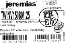 Jeremias T-Stycke 87° Med Vit Revision Med Packning 80/125 (Junkers, Buderus, Viessmann, Wolf)