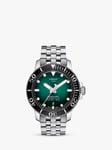 Tissot T1204071109101 Men's Seastar Powermatic 80 Date Bracelet Strap Watch, Silver/Green