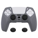 eXtremeRate PlayVital Samurai Edition Gray Anti-slip Controller Silicone Skin for ps5, Ergonomic Soft Rubber Protective Case for ps5 Controller with Black Thumb Stick Caps