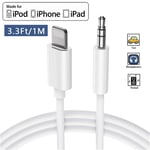 Câble AUX pour voiture pour iPhone 11 Câble audio Câble auxiliaire vers 3,5 mm audio haut de gamme pour iPhone 11 Pro / 11 Pro MAX / XS MAX / XS / XR / X / 7/7 Plus / 8/8 Plus, iPad, autoradio, haut-parleurs, Casque blanc