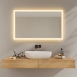 EMKE Miroir de Salle de Bain avec éclairage 100x60 cm, Miroir Salle de Bain 3000K Blanc Chaud, Interrupteur Mural, Installation Verticale/Horizontale, Miroir Anti-Explosion IP44, Économie d'énergie