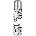 Bikes Pattern Best Vacuum Flask Stainless Steel Thermos Bottle- Leather Insulating Cup - Hot Coffee or Cold Tea + Drink Cup Top - Perfect for Office, Camping and Outdoors