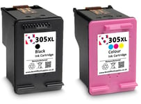 305 XL Black and Colour Refilled Ink Cartridges For HP Deskjet 2722e Printer
