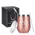 Livole 40th Birthday Gifts for Women, Wine Tumbler with Funny Saying, Stainless Steel Double Wall Vacuum Insulated Stemless Wine Glasses with Lid and Straw, Not A Day Over Fabulous,12oz, Rose Gold