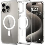 Spigen iPhone 15 Pro Max (6.7) Ultra Hybrid Magfit Case - Clear / Transparent Certified Military-Grade Protection - Clear Durable Back Panel + TPU Bumper - MagSafe Compatible - Clear Case with White MagfIt Ring