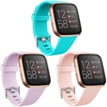 Simpleas compatible with Fitbit Versa Watch Strap, Soft Silicone Classic Sport Replacement Watch Band (Teal + Sand Pink)