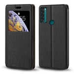 TCL 20 SE Case, Wood Grain Leather Case with Card Holder and Window, Magnetic Flip Cover for TCL 20 SE
