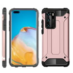 Case For Huawei P40, Huawei P40 Cover, [Survivor] Military-Duty Case - Shockproof Impact Resistant Hybrid Heavy Duty Dual Layer Armor Hard Plastic And Bumper Protective Cover Case (ROSE GOLD)