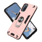 HAOTIAN Case for OPPO A52/A72, Hybrid Armor Defender Dual Laye Anti-Scratch Kickstand & Flexible Ring Grip, Military Grade Shockproof Thin Silicone Hard Phone Cover, Rose gold