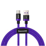 Baseus Purple Gold Red USB / USB-C-kabel med Nylon Braid SuperCharge 40W Quick Charge 3.0 QC3.0 1M - Lila