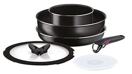 Lagostina Ingenio Essential + Set de casseroles et poêles antiadhésives en Aluminium pour gaz et Four, 6 pièces, Batterie avec Casserole Fondue, poêle, poêle, Wok, 2 couvercles, poignée Amovible