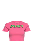 T-Shirt Tops Crop Tops Short-sleeved Crop Tops Pink Barbara Kristoffersen By Rosemunde