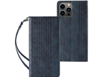Hurtel Magnet Strap Case iPhone 14 flip cover plånbok mini lanyard stativ blå