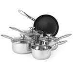 Russell Hobbs BW06572 5 Piece Pan Set - Classic Collection14/16/18/20/24 cm, Stainless Steel, Non-Stick, Suitable for Induction, Gas and Electric Hobs, Includes Tempered Glass Lids, 5 Year Guarantee