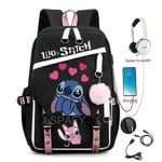 Lilo och Stitch USB Stor-kapacitet Tonårsstudent Skolväska Män och Kvinnor Fritidsresor Ryggsäck Barnryggsäck