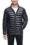 Tommy Hilfiger Men's Water Resistant Ultra Loft Down Alternative Puffer Jacket, Black Wet Look, L
